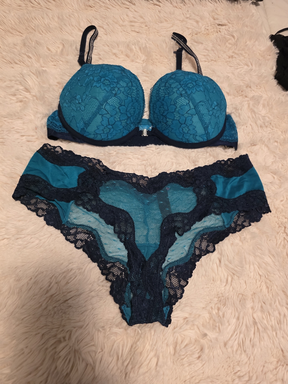 La SENZA Teal & Navy Lace Push-Up Bra and Brief Set ( Hello Sugar Bra )
